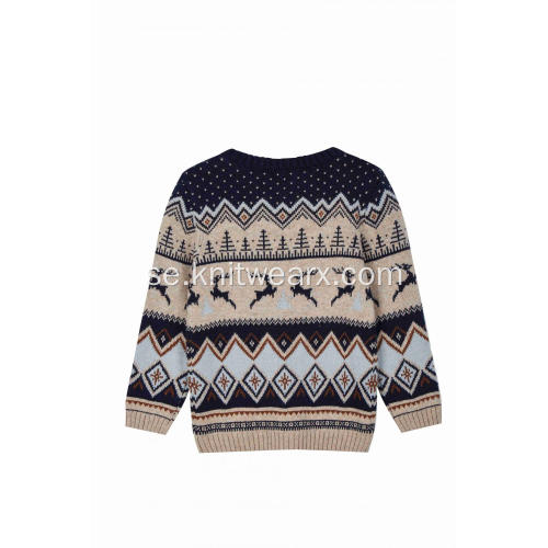 Boy's Sticked Christmas Ren Ren Ugly Pullover